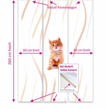 Lion Katzenbaby Flächenvorhang - 3teiliges Set Flächenvorhang 3er Set, Schiebegardine, Schiebegardinen, blickdicht, Flächenvorhang blickdicht, Schiebevorhang,
